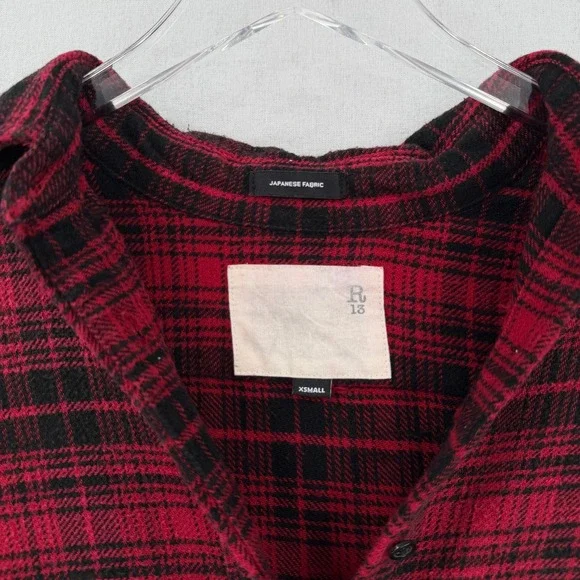 R13 Tie Flannel Midi Shirt Dress Women XS Red Black Plaid Grunge Asymmetric - Picture 7 of 16